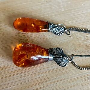 Vintage Teardrop Baltic Amber Hat Pins – Sterling Silver Art Nouveau Style